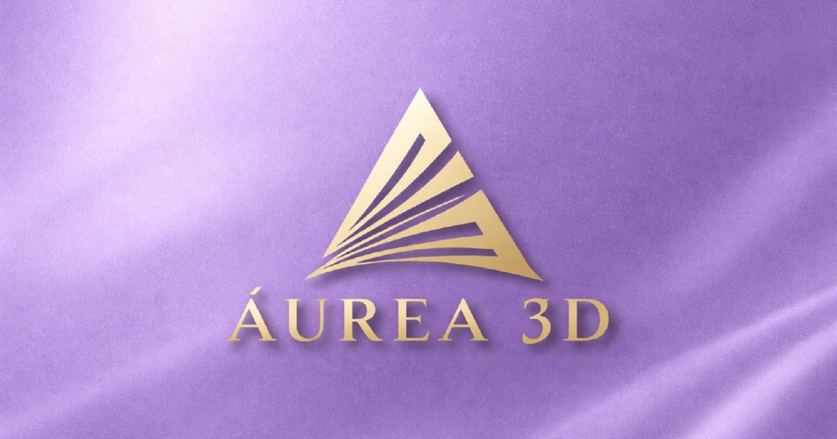Identidade visual da Áurea 3D em dourado sobre fundo lilás
